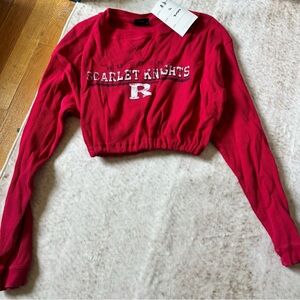 Red Scarlet Knights Cropped Long Sleeve Top